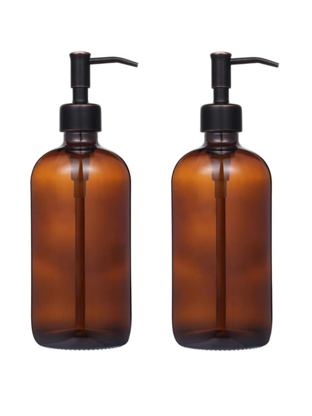 NIB 2 Pack Amber Glass Pint Jar Soap Dispenser, Oil Rubbed Bronze Stainless Pump